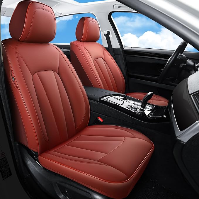 Red Car Seat Covers, Leather Car Seat Covers 2 Front Seats, Waterproof by CarLuxor
