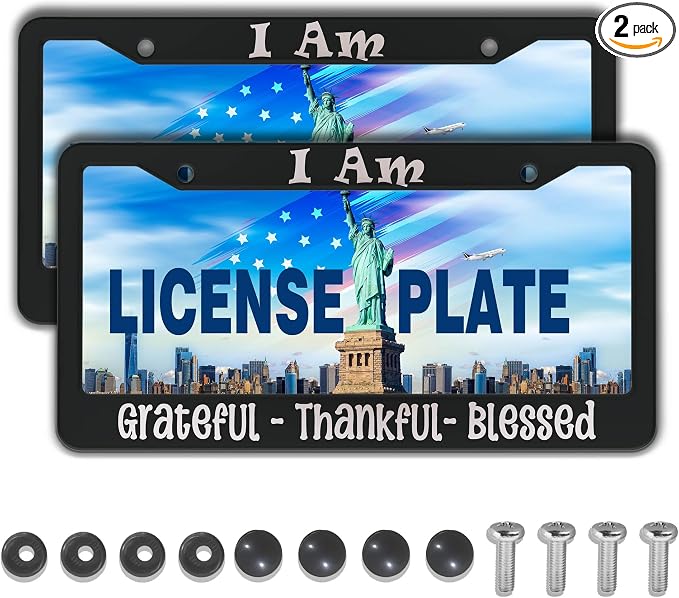 License Plate Frames Black and White Front License Plate Bracket I Am Grateful by Unknown