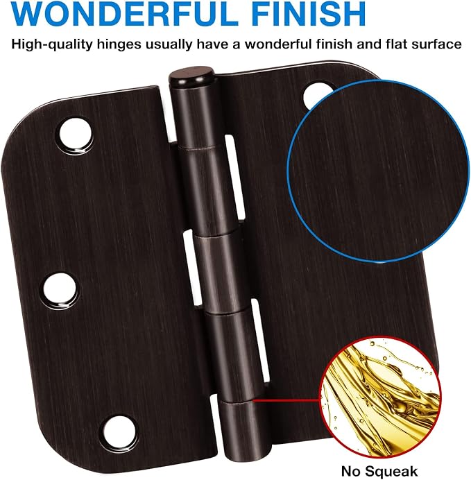 12 Pack Oil Rubbed Bronze Door Hinges 3.5" x 3 1/2 Inch Black Brushed Interior - Image 2