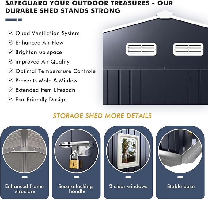 10x12 Metal Shed with Floor Frame Kit & Reinforced Construction - Image 7