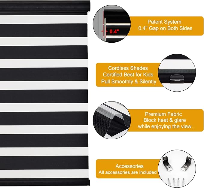 Persilux Cordless Zebra Blinds for Windows Free-Stop Roller Windows Shades Dual - Image 2