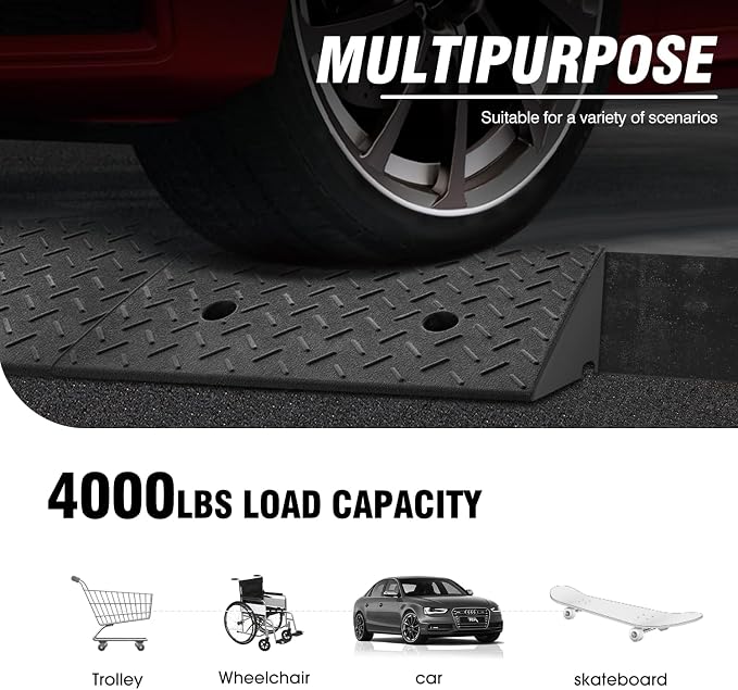 DNA MOTORING 6.3" Rise Rubber Curb Ramp Heavy Duty Loading Driveway Ramp - Image 6