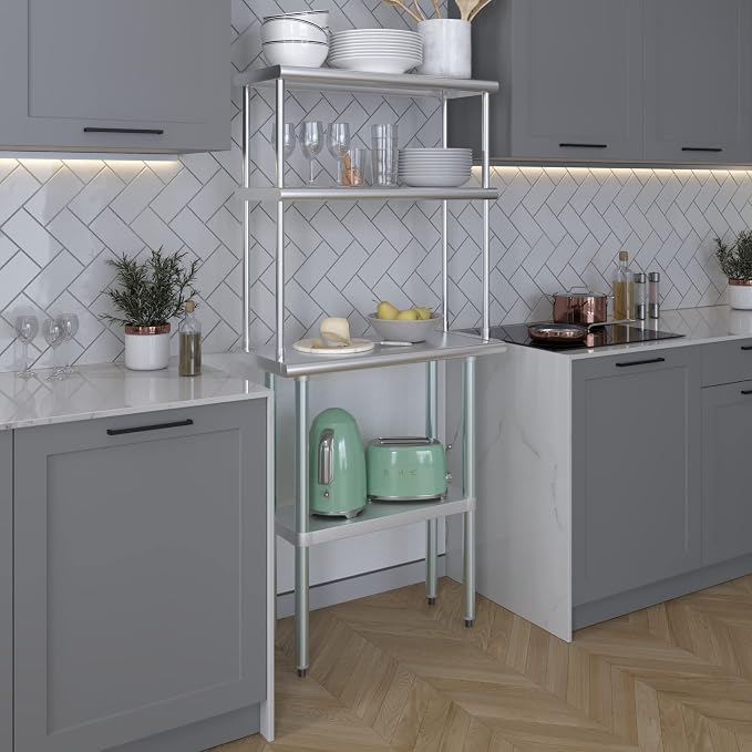 Amgood Stainless Steel Work Table Double Tier Overshelf - Image 6