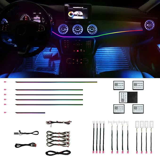 Car Interior Ambient Lights, 18 in 1 128 Colorful LED Acrylic Fiber Optic Strip by HMYC