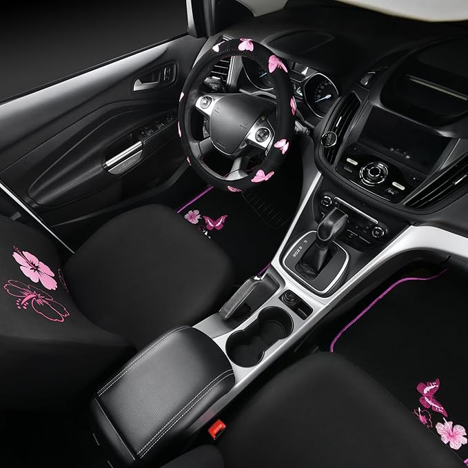 CAR PASS Universal Cloth Butterfly Car Seat Covers Full Set, Embroidered Flower - Image 3