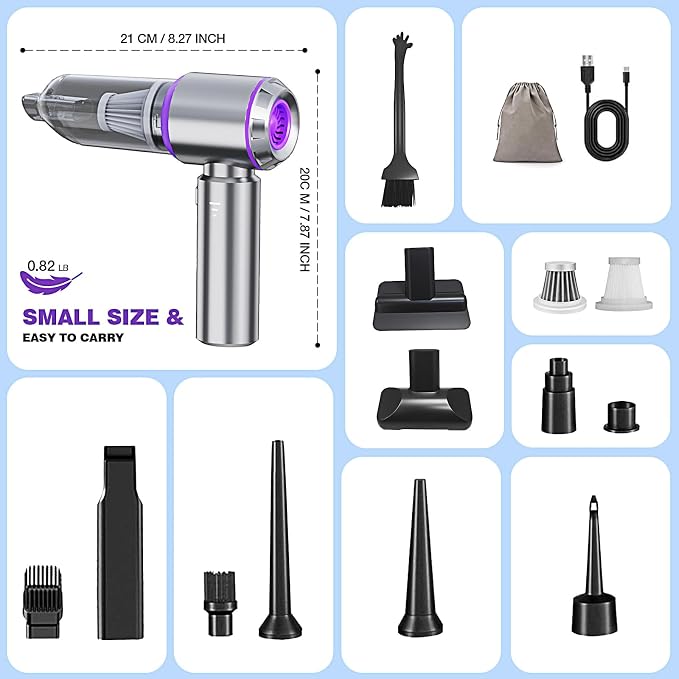 Mini Car Vacuum Cleaner, 20000PA 4-in-1 Cordless Handheld Vacuum Cleaner - Image 6