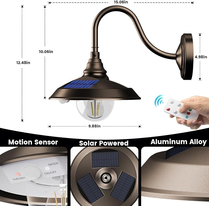 SIEDiNLAR Solar Barn Light Outdoor 3 Modes 2 Lighting, Aluminum Gooseneck Wall - Image 4