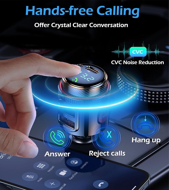 Bluetooth Car Adapter, Wireless AUX FM Transmitter, USB C&QC3.0 Dual Fast - Image 5
