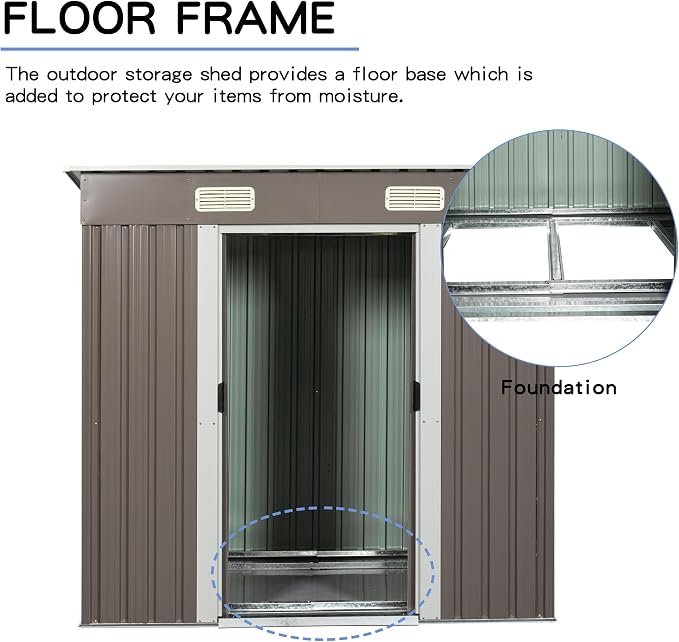 6 x 4 FT Outdoor Storage Shed, Metal Anti-Corrosion Utility Tool House - Image 7