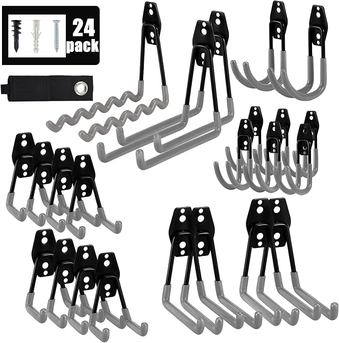 Aoben 24PCS Heavy Duty Garage Hanger Organizer Anti-Slip Double Wall Storage by AOBEN