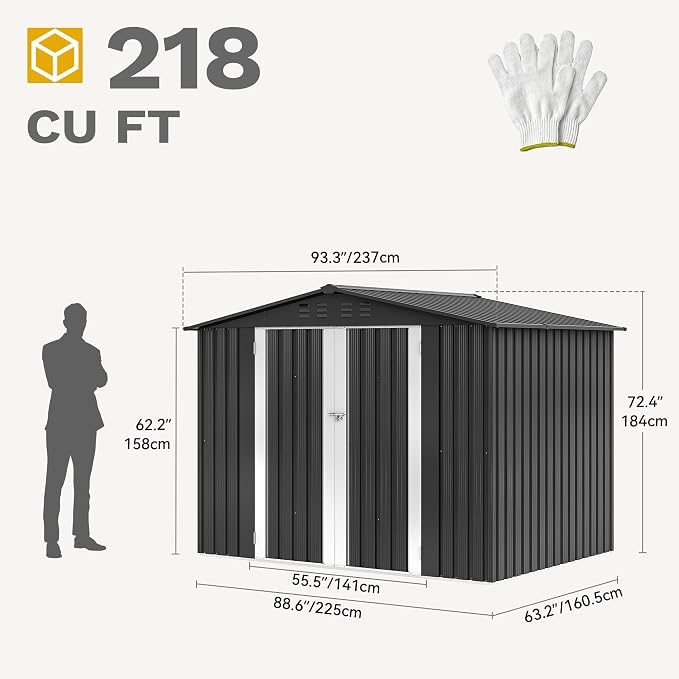 DWVO 8x6FT Outdoor Storage Shelter, Roomy Steel Tool Shed - Image 8
