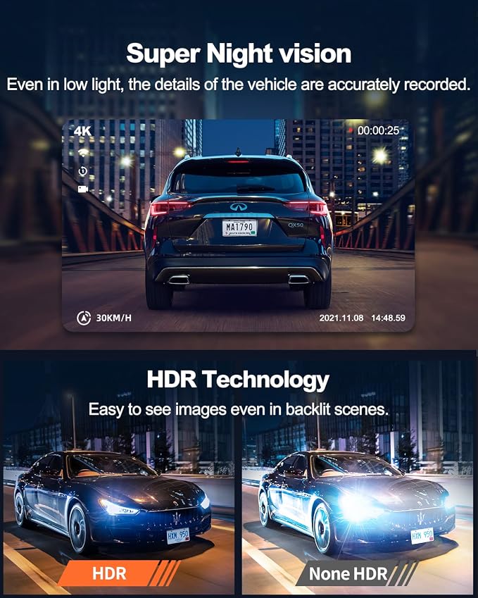 Real 4K 30fps Dash Cam Front and Rear, 2 Channel HDR - Image 3