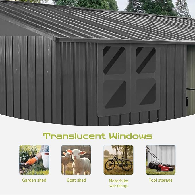 12 x 10 FT Outdoor Storage Shed, Metal Garden Tool Shed - Image 4