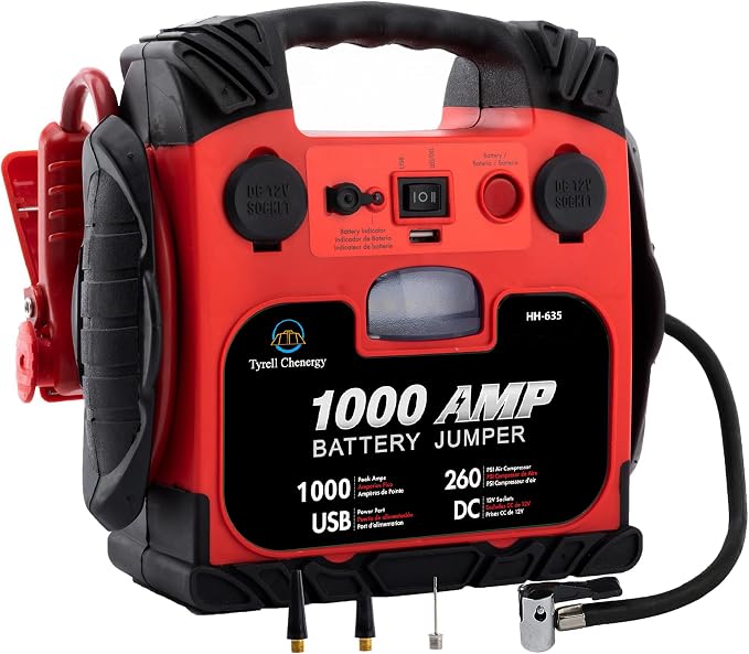 Car Battery Jump Starter with Air Compressor Portable Tire Inflator, 260PSI by TyrellChenergy