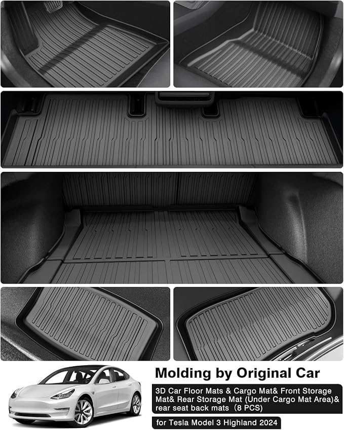 Powerty Floor Mats for 2024 2025 Tesla Model 3 Highland 8 PCS Floor Cargo - Image 5