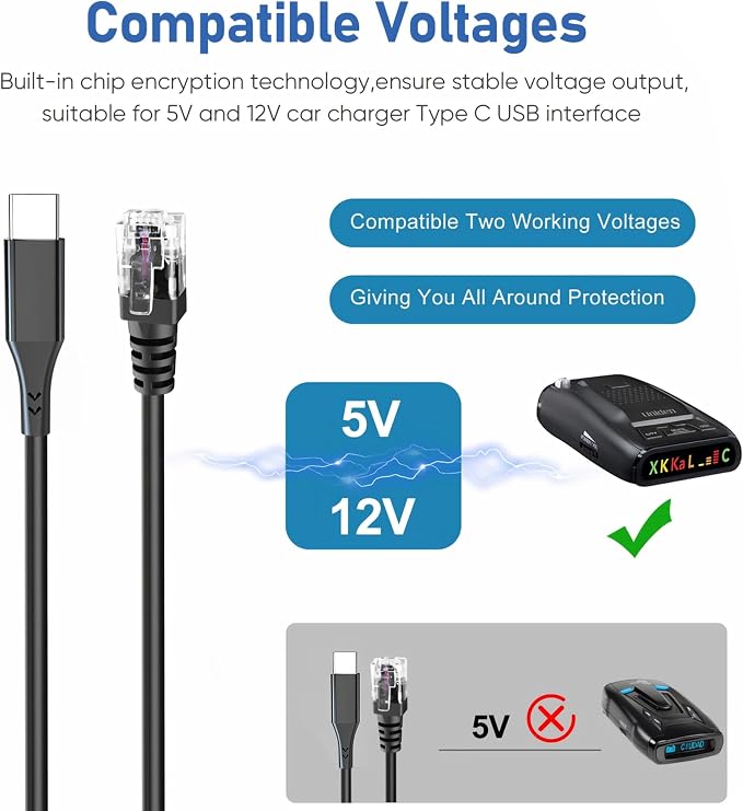 Radar Detector Cable, USB-C to RJ11 Plug Charging Kit, - Image 3