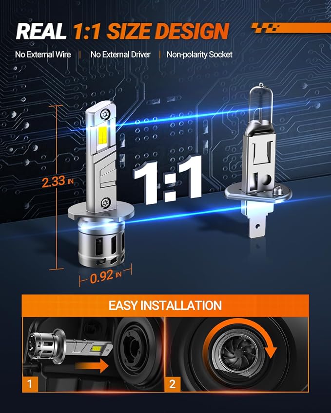 SEALIGHT H1 Fog Bulbs, 30000LM 6500K Cool White, 1:1 Mini Size, H1 Bulb Fog - Image 2