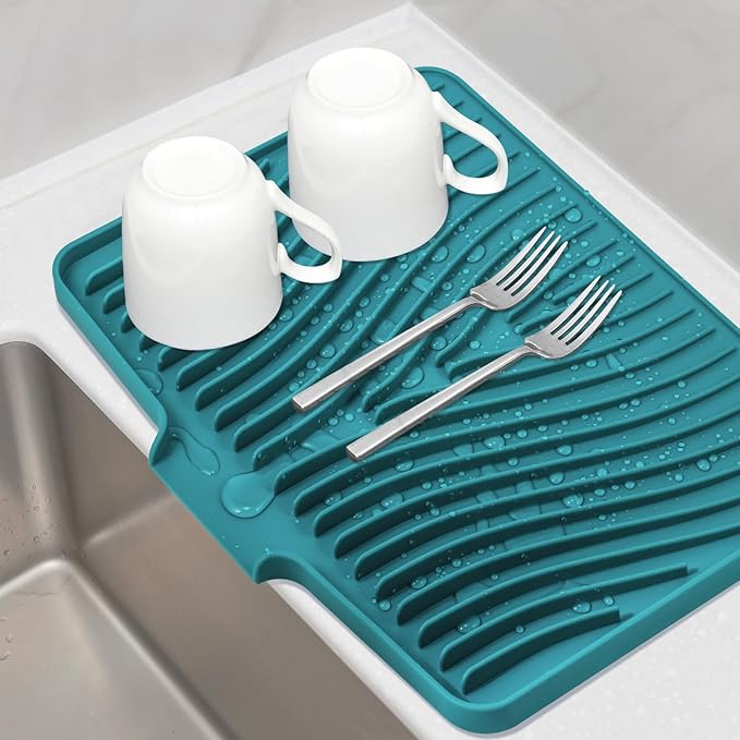 Silicone Dish Drying Mat for Kitchen Counter, Dish Drying Pad, Non-Slip Drain by TIKNIKHomeOutdoor