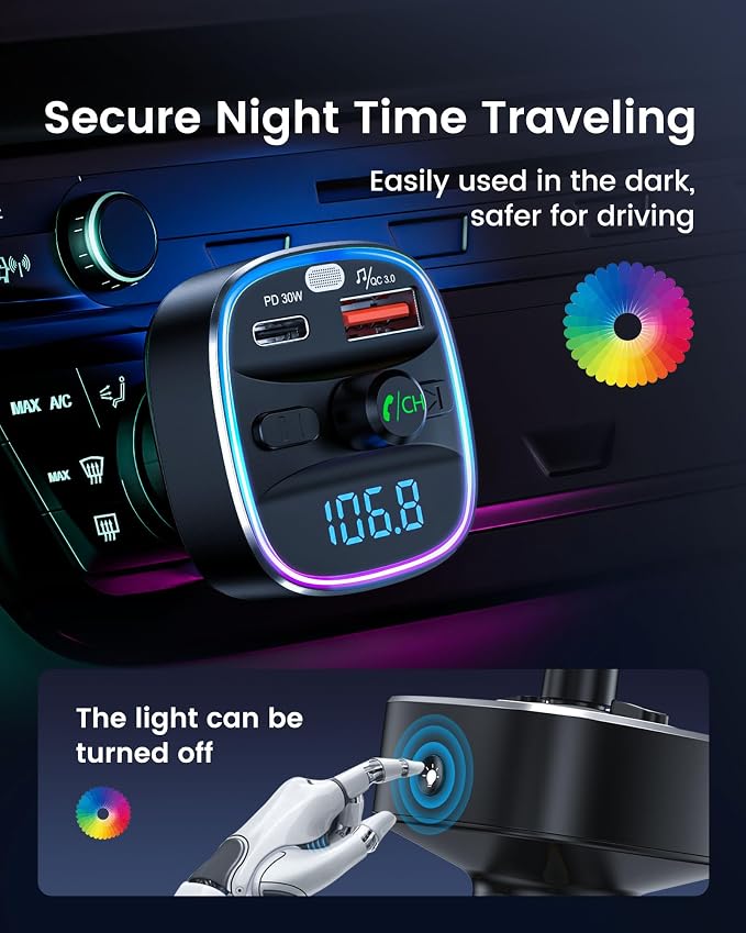LENCENT Bluetooth 5.4 FM Transmitter Car Adapter 48W Wireless Radio Music - Image 7