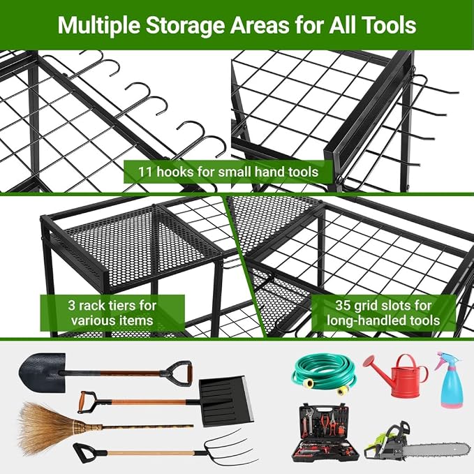 Garden Tool Organizer for Garage, 3 Tiers Garden Tool Holder - Image 3