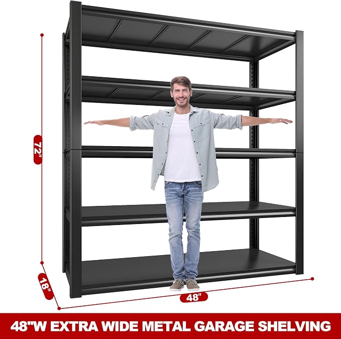 REIBII 48" W Garage Shelving 2500LBS Storage Shelves Adjustable Metal Shelving - Image 3