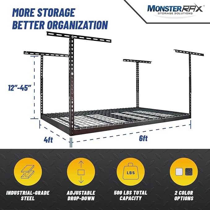 MonsterRax Overhead Garage Storage Racks 4x6, Ceiling Mounted Shelving - Image 5