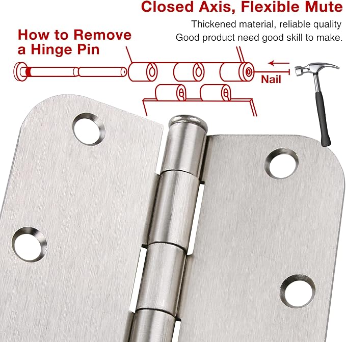 100 Pack Interior Door Hinges Brushed Nickel 3.5 inch x 3 1/2" 5/8" Round - Image 6