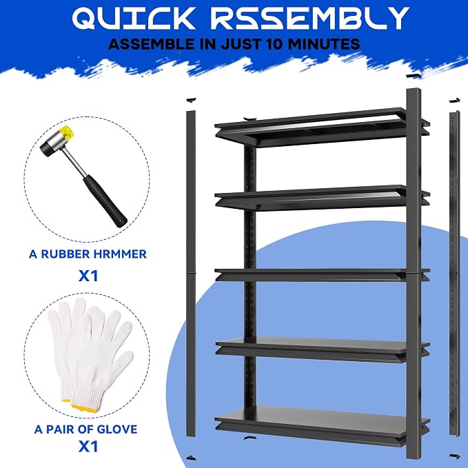 59"H Garage Shelving Heavy Duty Rack, 3000 LBS Extra Large Capacity 5 Tier - Image 4