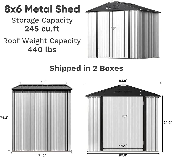 Greesum 8×6FT Outdoor Storage Shed, Metal Patio Storaged Sheds - Image 3