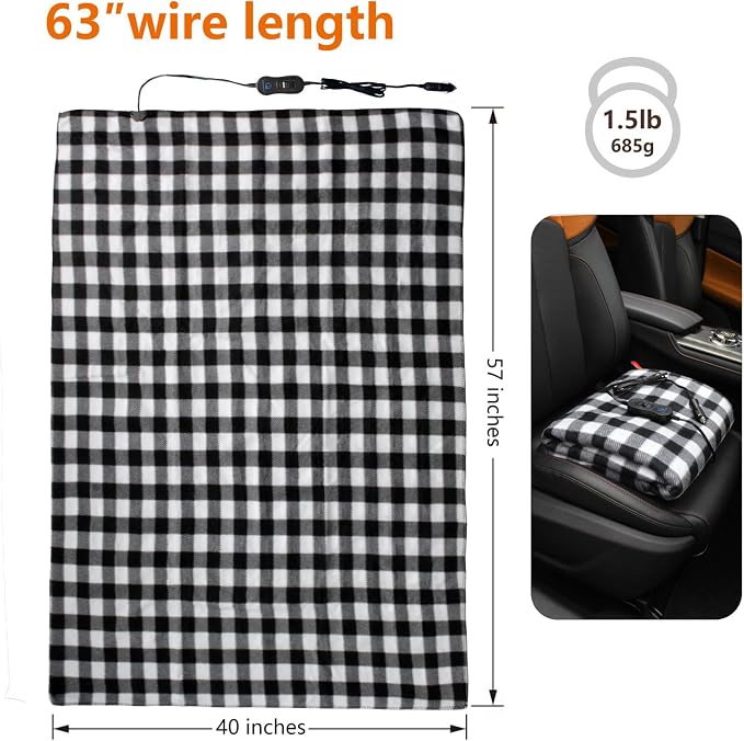 Electric Blanket, 12 Volt Heated Blanket, Car Heated Travel Blanket, - Image 3