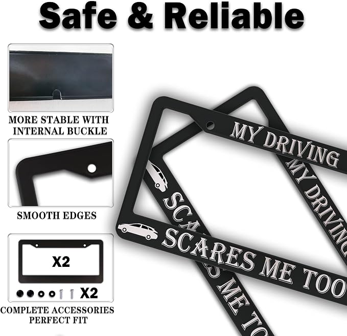 Fun License Plate Frame Cover Black and White License Plate Frames My Driving - Image 4