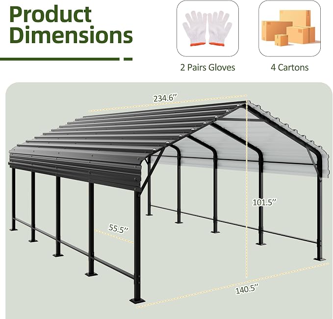 JAMFLY Carport, 12X20 FT Metal Carports, Heavy Duty Carport Canopy - Image 6