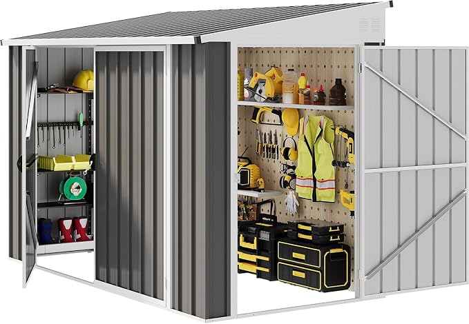DWVO 8x4 FT Outdoor Weatherproof Storage Shed, Secure Metal Bike Shed by DWVO