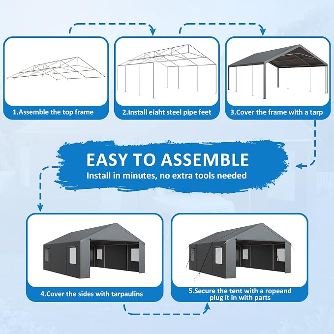 Polar Aurora Carport 20x20 FT, Heavy Duty Car Port Canopy, - Image 4