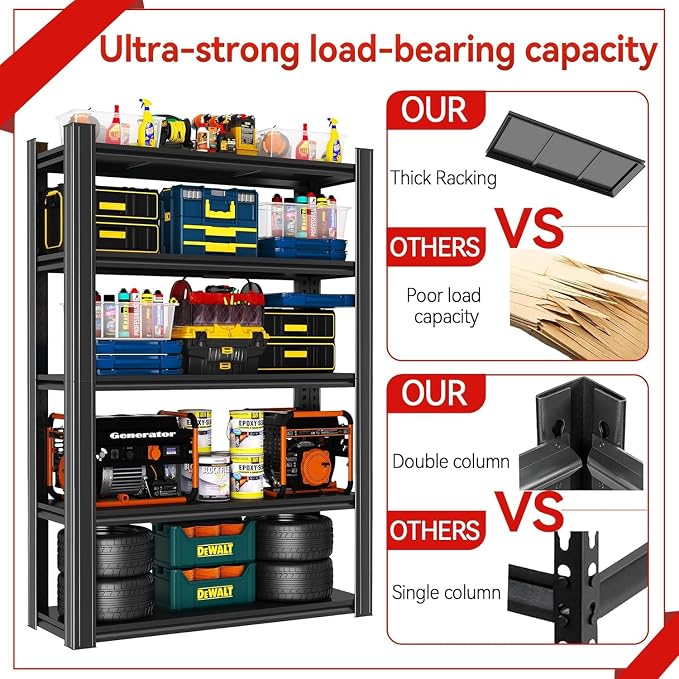 Adjustable 5-Tier Garage Shelving, Heavy Duty Steel Storage Rack, High Load - Image 4