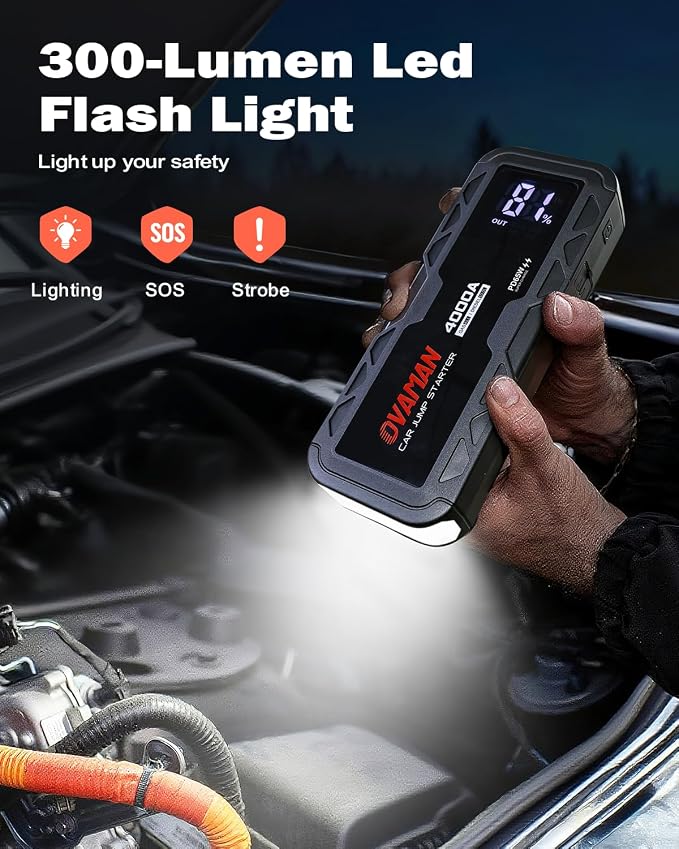 H5 Jump Starter, Portable 4000A Peak Car Battery Jump Starter 12V Jump Box Auto - Image 6