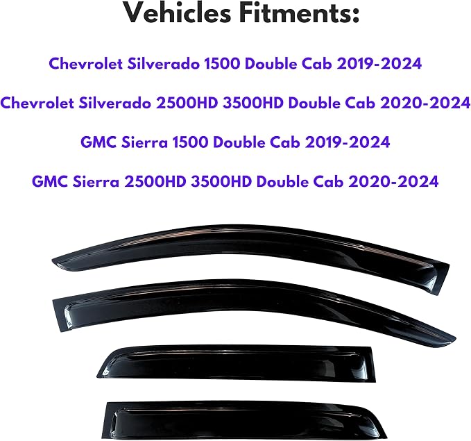 KPY Window Visor for 2019-2024 GMC Sierra Extended Cab & Chevrolet Silverado - Image 2