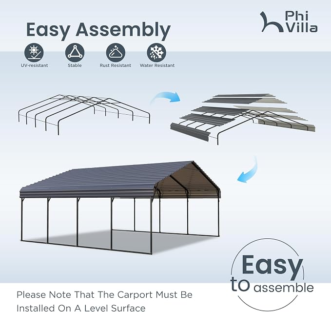 PHI VILLA 20 x 20 ft Carport 2 car Metal Carport Tent - Image 4
