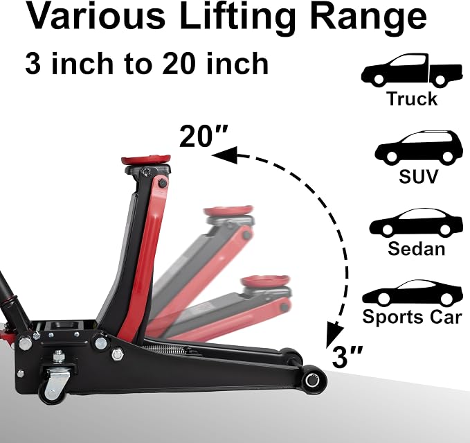 3-Ton Low-Profile Dual Pistons Heavy-Duty Steel Racing Floor Jack - Image 4