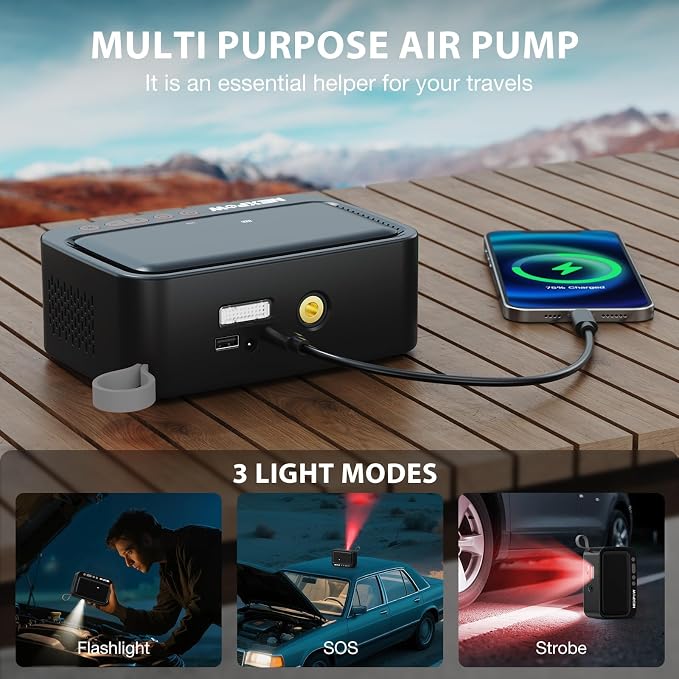 NEXPOW Tire Inflator Portable Air Compressor, 150 PSI Cordless Air Pump - Image 7