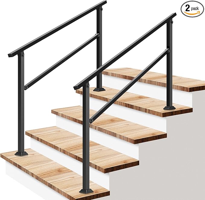VIVOSUN 2-Pack Outdoor Handrail, 4 Step Stair Handrail, Wrought Mattle Iron by VIVOSUN