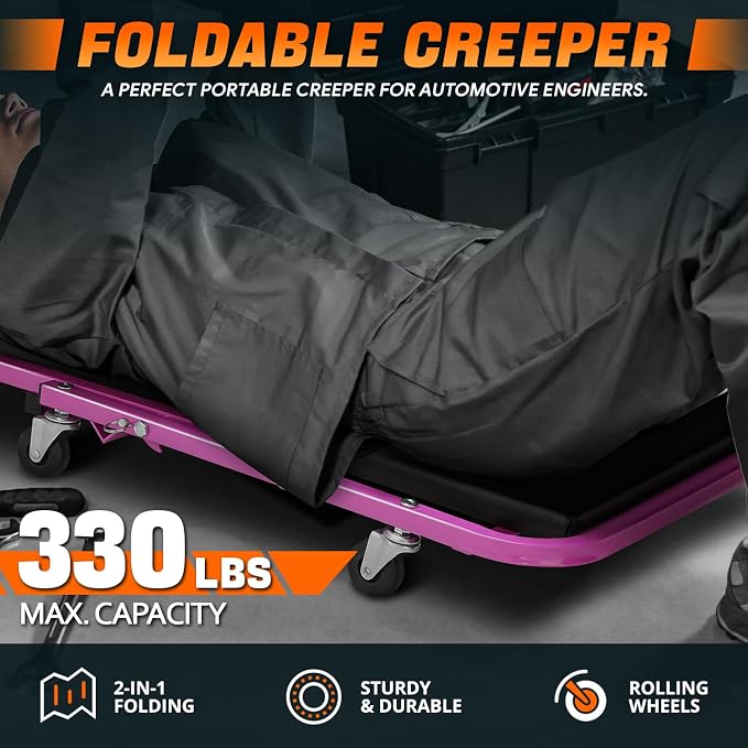 DNA MOTORING 40 Inches Folding 2 in 1 Rolling Z Creeper, Adjustable Roller - Image 2