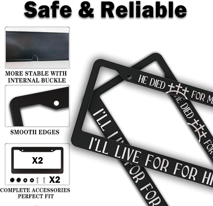 Fun License Plate Frame Cover Black and White License Plate Frames He Died - Image 4