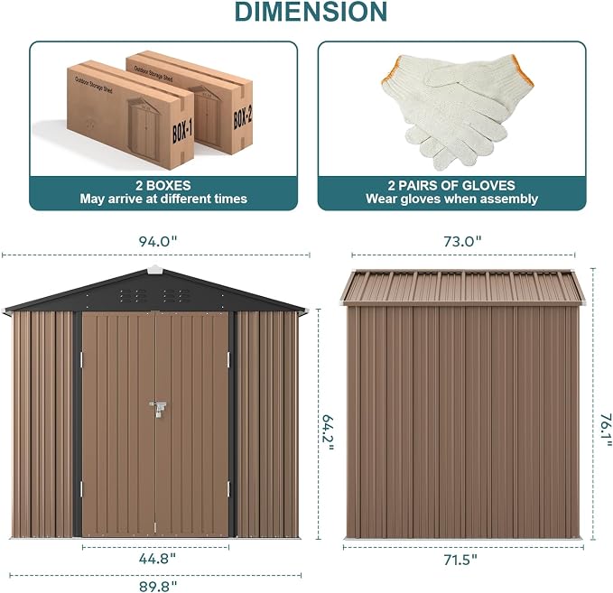 Gizoon Outdoor Storage Shed 8 x 6 FT, Galvanized Metal Garden Shed - Image 7