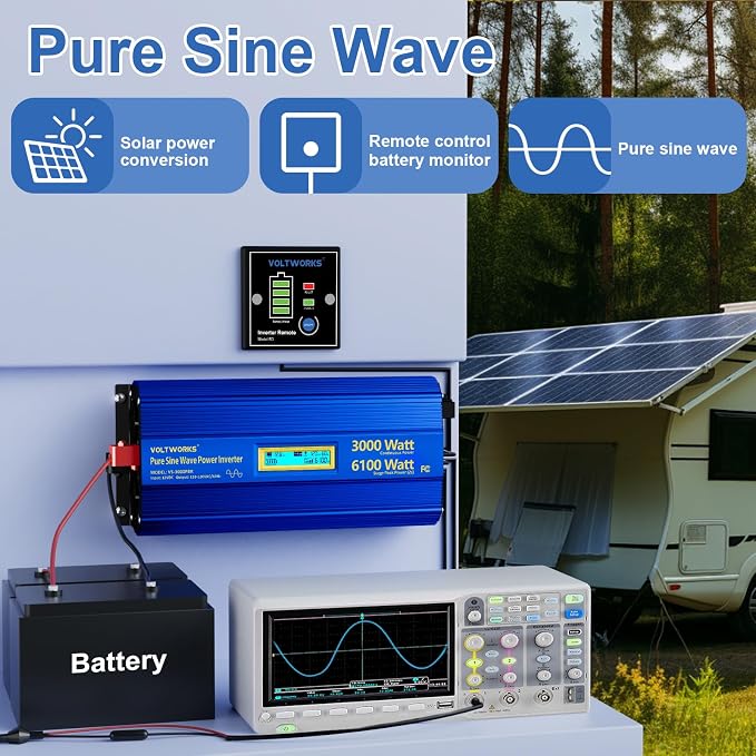 3000 Watt Pure Sine Wave Power Inverter 3000W 12V to 110V 120V AC, 6000W Surge - Image 7