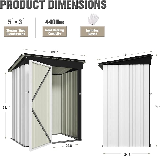JUMMICO Metal Outdoor Storage Shed 5 x 3 FT Metal Shed - Image 5