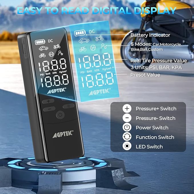AGPTEK Tire Inflator Portable Air Compressor-150PSI & 5000mAh Tire Pressure - Image 4