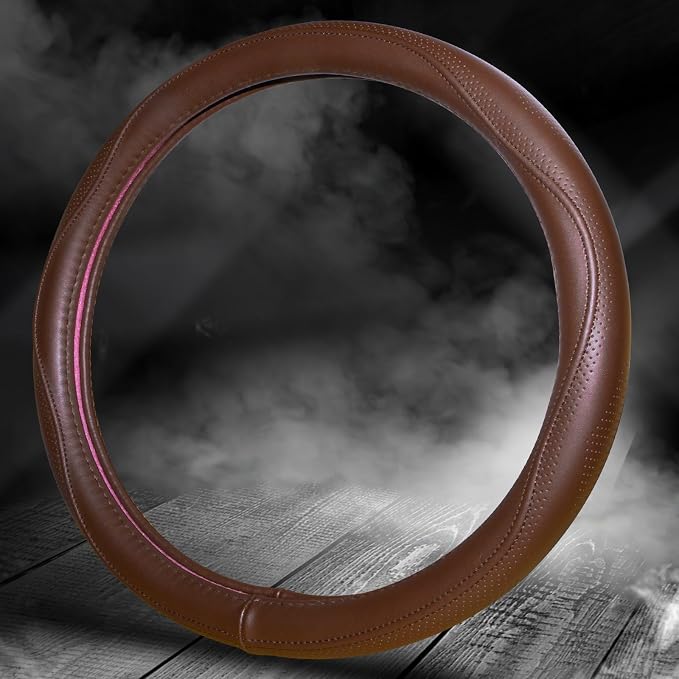 HAOKAY Top Grade Brown Genuine Leather Steering Wheel Cover Men Women, Luxury - Image 5