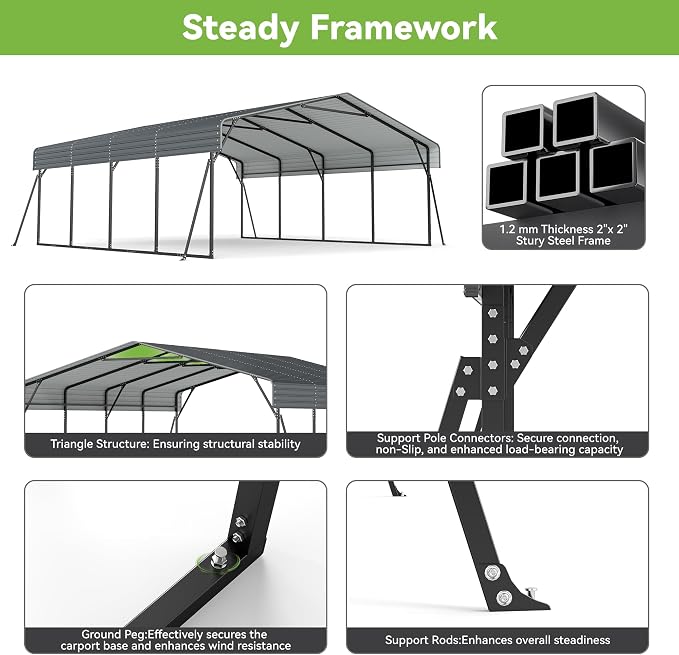 Real Relax 20x20ft Heavy Duty Metal Carport - Image 6