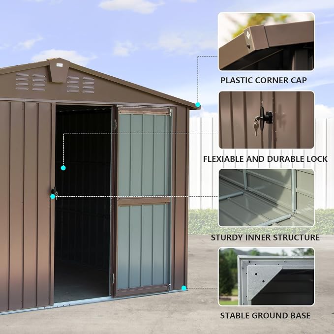 Domi Outdoor 10' x 8' Storage Shed, Metal Steel Utility Tool Shed Storage House - Image 3